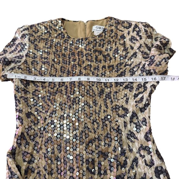 Vintage Chetta B Leopard Sequin Cocktail Dress Bergdorf Goodman Womens Size 4 - Picture 5 of 7